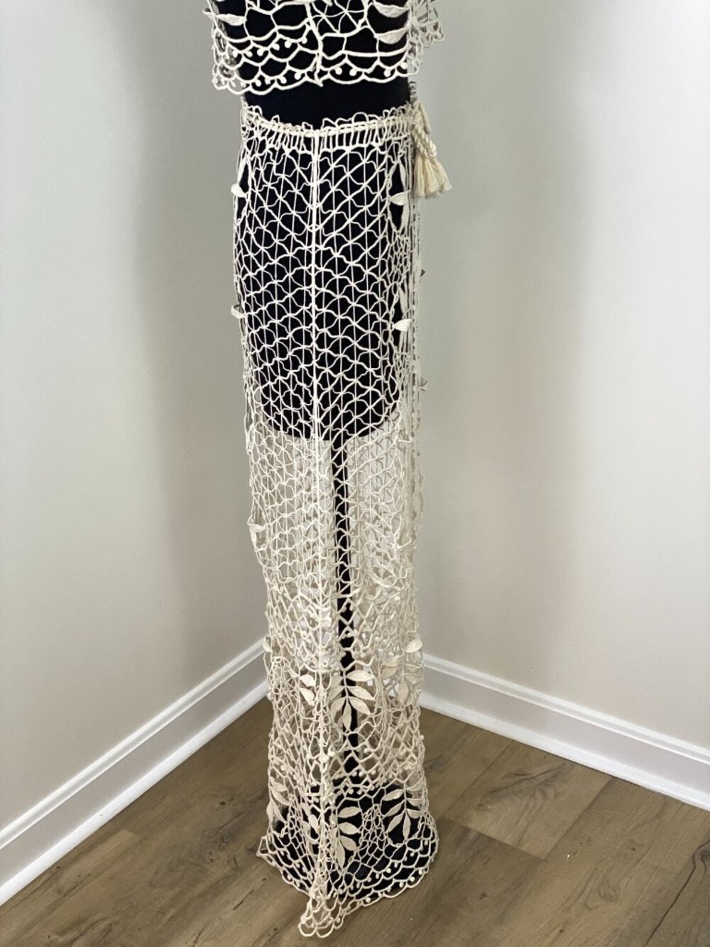 For Love & Lemons St Tropez Crochet Top Maxi Skirt Set Ivory XS - Picture 11 of 16